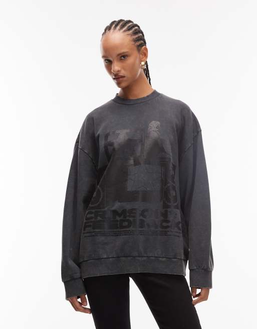 ASOS DESIGN - Sweat oversize avec imprimé groupe style vintage - Gris délavé, 4 de 4
