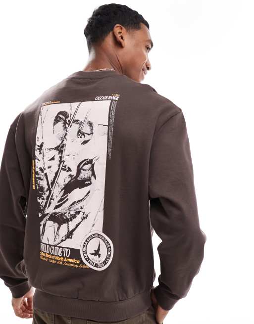 ASOS DESIGN - Sweat oversize avec imprimé photo d'oiseau au dos - Marron