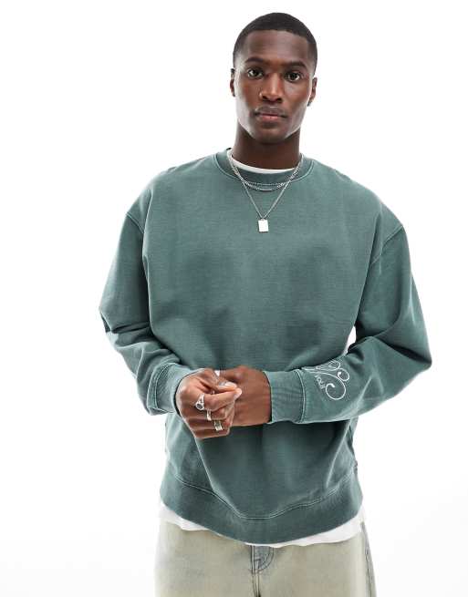 ASOS DESIGN Sweat oversize avec imprime photographique au dos Vert delave ASOS