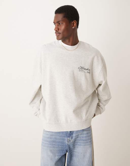 ASOS DESIGN - Sweat oversize avec imprimé sur le devant - Blanc chiné
