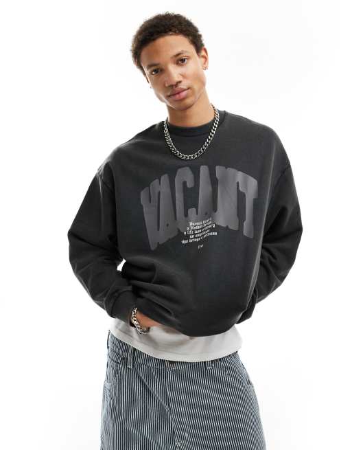 ASOS DESIGN - Sweat oversize avec inscription à l'avant - Anthracite délavé