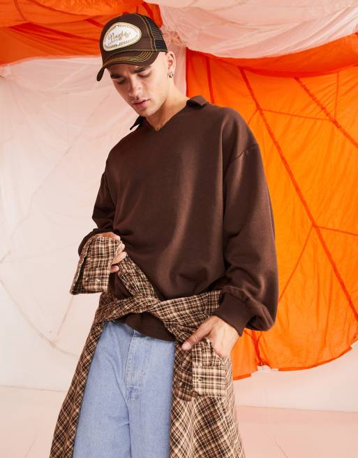 ASOS DESIGN - Sweat oversize avec manches ballon - Marron