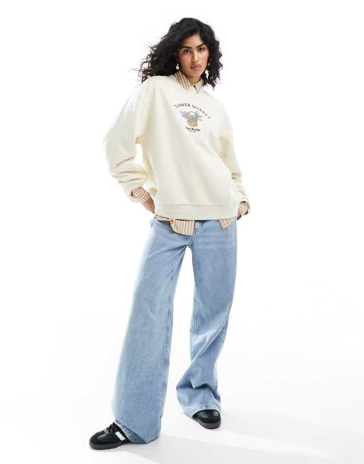 ASOS DESIGN - Sweat oversize brodé « Flower Market » - Blanc, 2 de 4