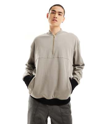 ASOS DESIGN - Sweat oversize coupe bomber à col zippé - Marron délavé