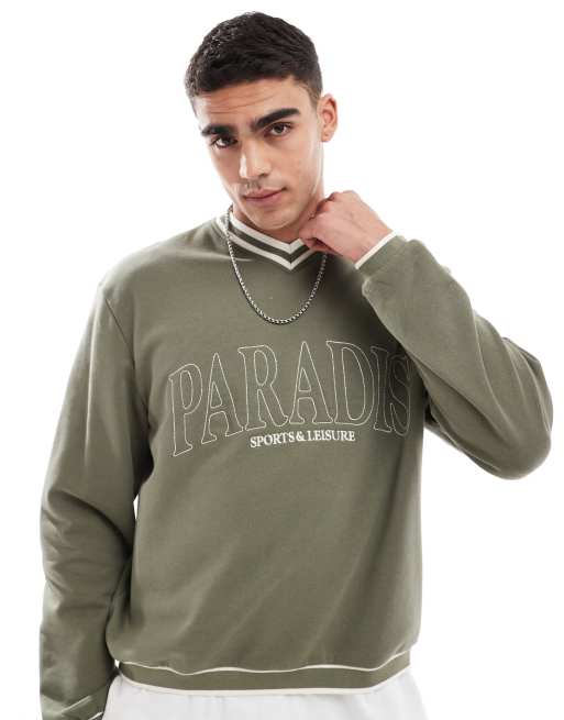 ASOS DESIGN - Sweat oversize coupe carrée à col en V et imprimé