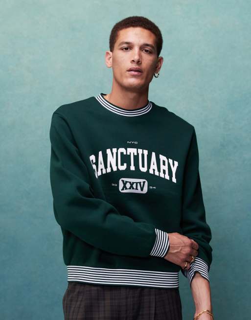 ASOS DESIGN - Sweat oversize coupe carrée avec imprimé universitaire sur le devant - Vert
