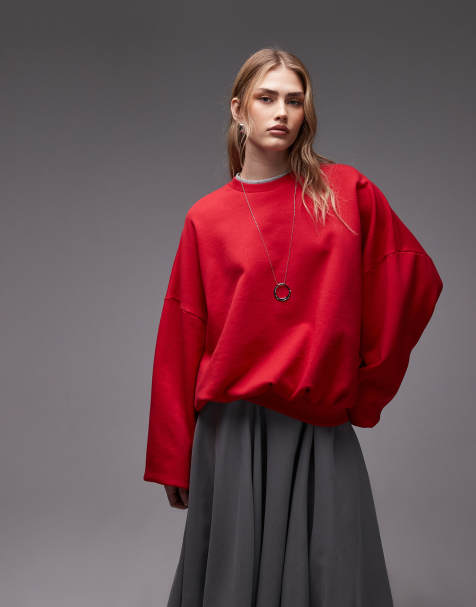 ASOS DESIGN - Sweat oversize coupe carrée double épaisseur - Rouge - view 1