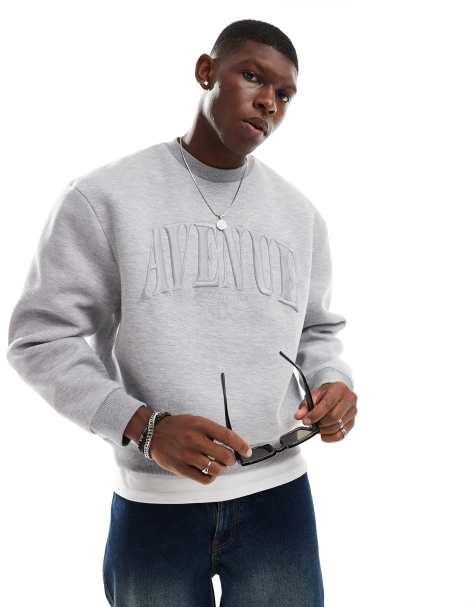 ASOS DESIGN - Sweat oversize coupe carrée en néoprène avec imprimé en relief - Gris - view 1