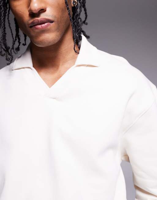 ASOS DESIGN - Sweat oversize coupe carrée en tissu épais 400 g/m² à col polo - Blanc, 3 de 4