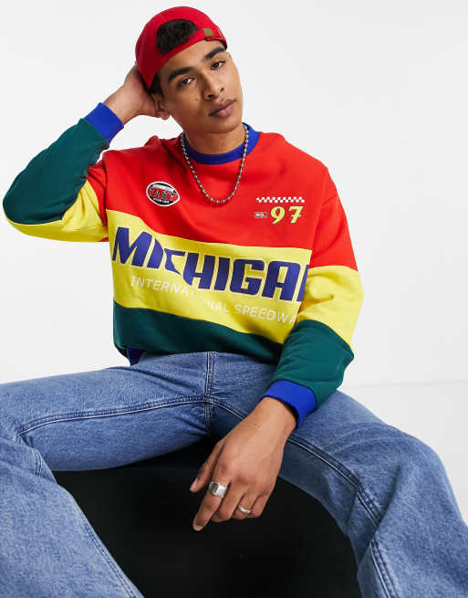 ASOS DESIGN - Sweat oversize effet color block vif à imprimé devant - Rouge