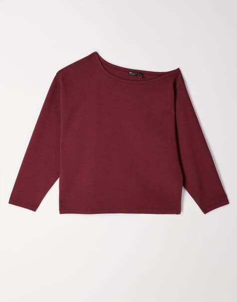 ASOS DESIGN - Sweat oversize en interlock à épaules dénudées - Bordeaux - view 1