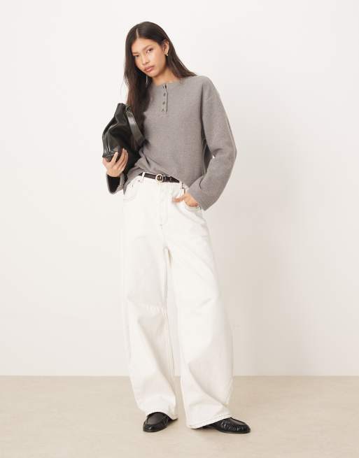 ASOS DESIGN - Sweat oversize en maille ultra-douce à col boutonné - Gris, 2 de 4
