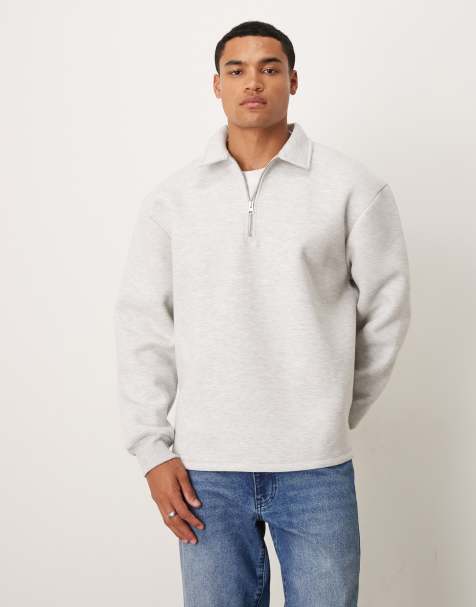 ASOS DESIGN - Sweat oversize en néoprène à col zippé - Givre chiné - view 1