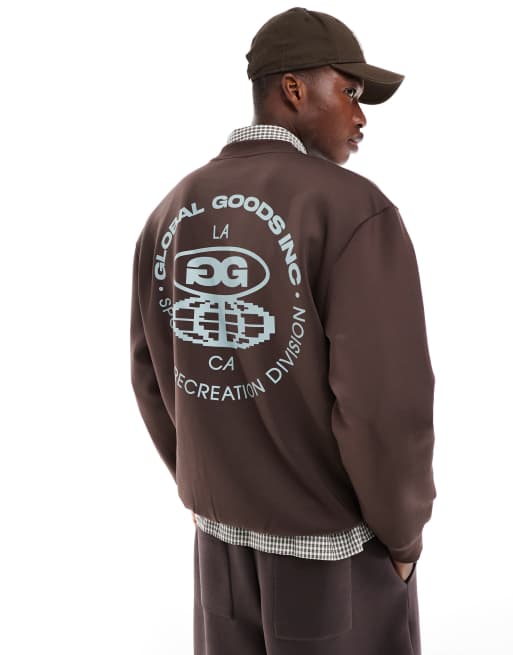 ASOS DESIGN - Sweat oversize en néoprène avec imprimé sur la poitrine et au dos - Marron