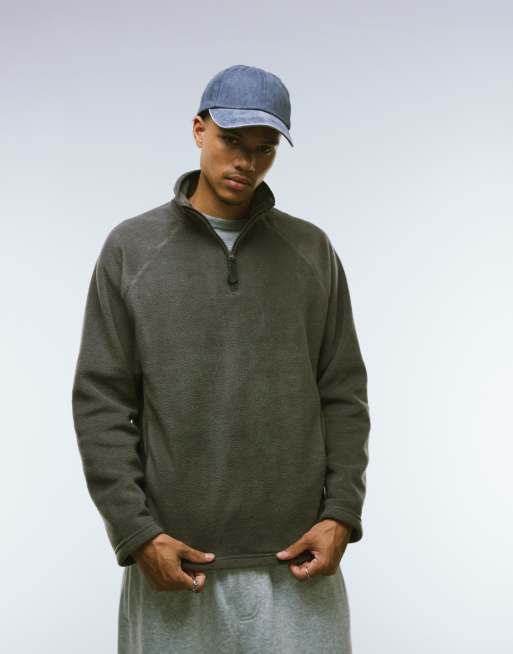 ASOS DESIGN - Sweat oversize en polaire à col cheminée zippé - Gris