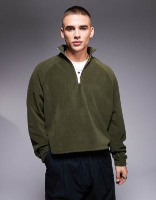 ASOS DESIGN - Sweat oversize en polaire à col zippé - Vert