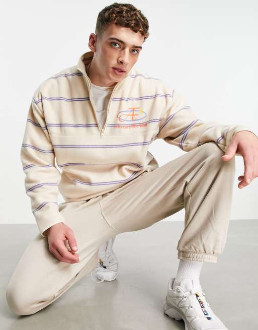 ASOS DESIGN - Sweat oversize en polaire à rayures et demi-fermeture éclair