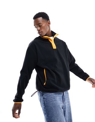ASOS DESIGN oversized half snap sweatshirt in black polar fleece - ASOS Price Checker