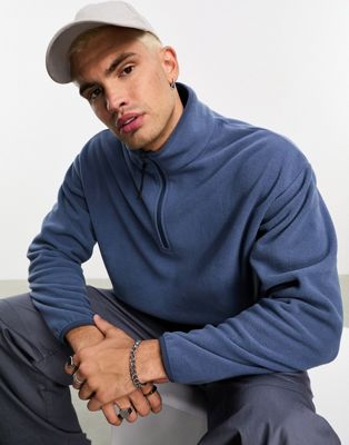 ASOS DESIGN oversized half zip polar fleece sweatshirt in navy - ASOS Price Checker