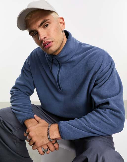 ASOS DESIGN Sweat oversize en polaire avec col zipp Bleu