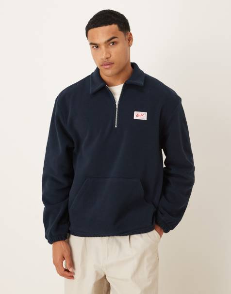 ASOS DESIGN - Sweat oversize en polaire avec manque trois-quarts et étiquette logo - Bleu marine - view 1