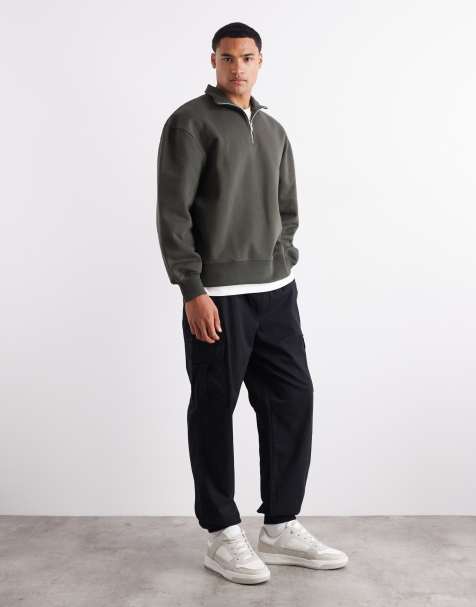 ASOS DESIGN - Sweat oversize en tissu de 400 g/m² d'épaisseur de qualité supérieure à col zippé - Kaki - view 1
