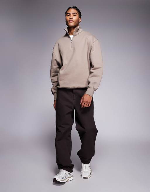 ASOS DESIGN - Sweat oversize en tissu épais 400 g/m² de qualité supérieure à col zippé - Beige, 2 de 5