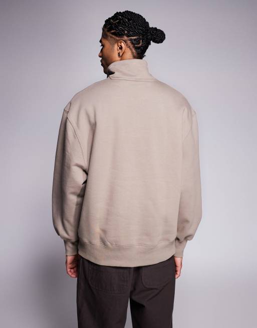 ASOS DESIGN - Sweat oversize en tissu épais 400 g/m² de qualité supérieure à col zippé - Beige, 3 de 5
