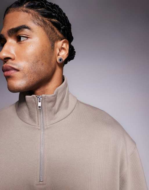 ASOS DESIGN - Sweat oversize en tissu épais 400 g/m² de qualité supérieure à col zippé - Beige, 5 de 5