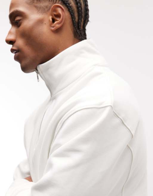ASOS DESIGN - Sweat oversize en tissu épais 400 g/m² de qualité supérieure à col zippé - Blanc cassé, 3 de 5