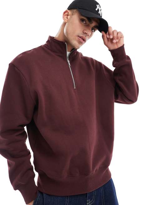ASOS DESIGN - Sweat oversize en tissu épais 400 g/m² de qualité supérieure à col zippé - Bordeaux
