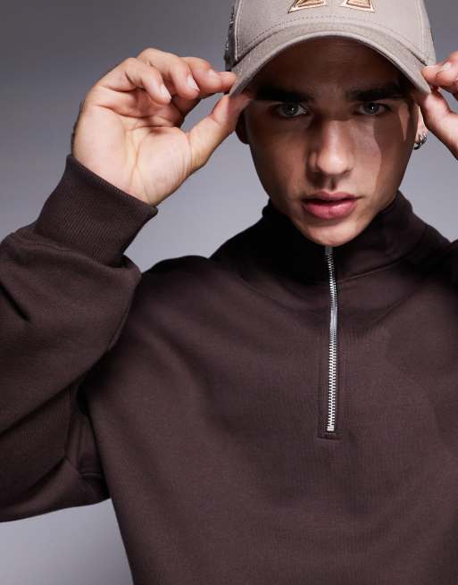 ASOS DESIGN - Sweat oversize en tissu épais 400 g/m² de qualité supérieure à col zippé - Marron, 4 de 4