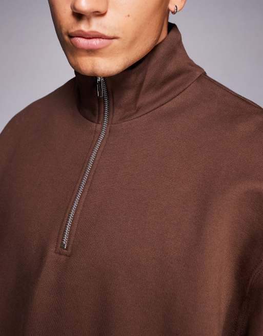 ASOS DESIGN - Sweat oversize en tissu épais 400 g/m² de qualité supérieure à col zippé - Marron, 5 de 5