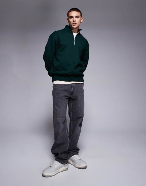ASOS DESIGN - Sweat oversize en tissu épais 400 g/m² de qualité supérieure à col zippé - Vert forêt, 3 de 4