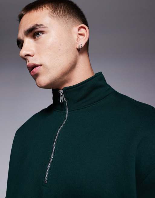 ASOS DESIGN - Sweat oversize en tissu épais 400 g/m² de qualité supérieure à col zippé - Vert forêt, 4 de 4