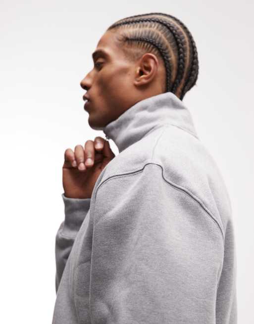 ASOS DESIGN - Sweat oversize en tissu épais 400 g/m² de qualité supérieure avec col zippé - Gris chiné  , 4 de 5
