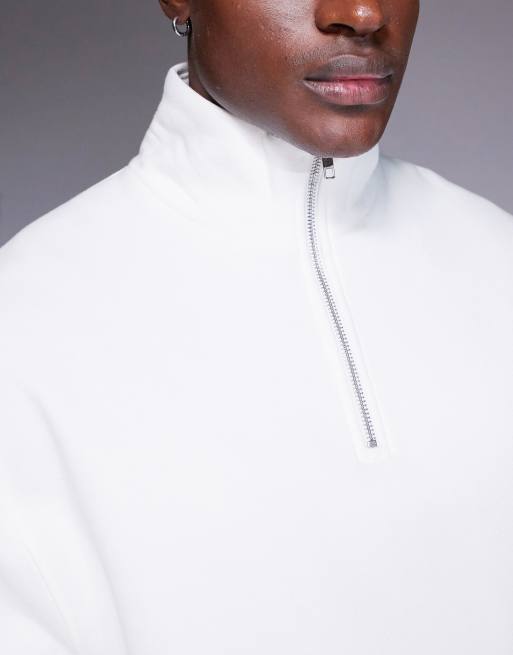 ASOS DESIGN - Sweat oversize en tissu épais de400 g/m² de qualité supérieure à col zippé - Blanc cassé, 5 de 6