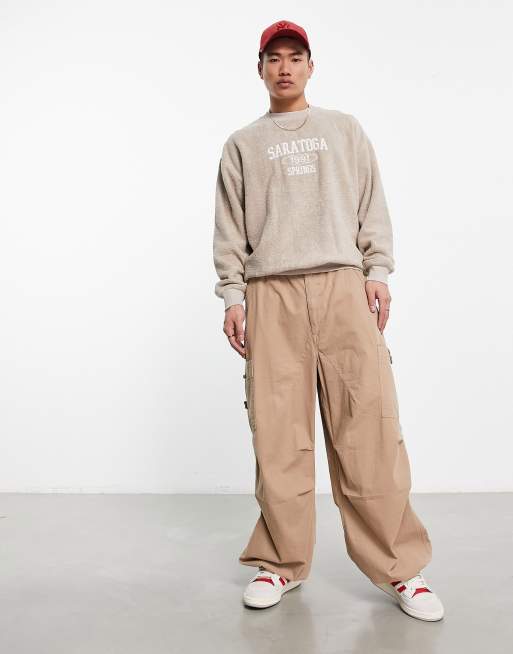 ASOS DESIGN - Sweat oversize en tissu éponge à broderie ville - Beige, 4 de 4