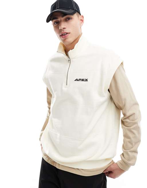 ASOS DESIGN - Sweat oversize sans manches à col cheminée et broderie - Écru