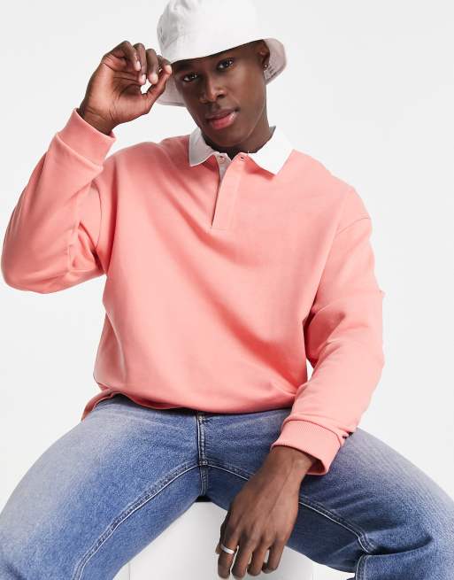 ASOS DESIGN - Sweat oversize style maillot de rugby à col polo - Rose