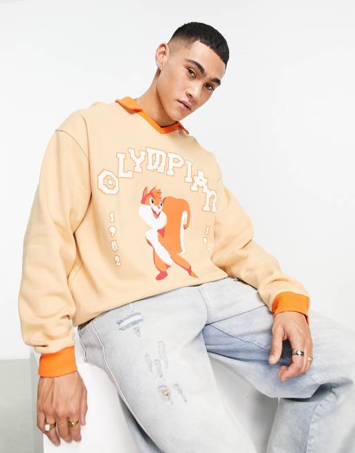 ASOS DESIGN - Sweat oversize style polo avec imprimé écureuil sur le devant