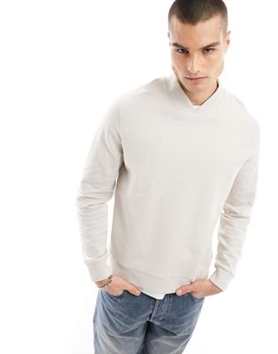ASOS DESIGN crew neck sweatshirt in beige - ASOS Price Checker