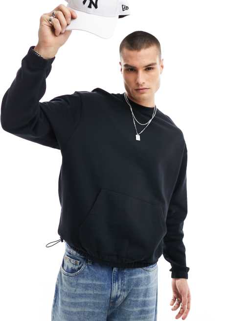 ASOS DESIGN - Sweat ras de cou oversize avec cordon coulissant - Noir