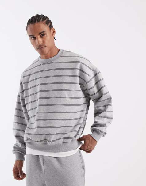 ASOS DESIGN - Sweat ras de cou ultra oversize à rayures - Gris chiné - view 1