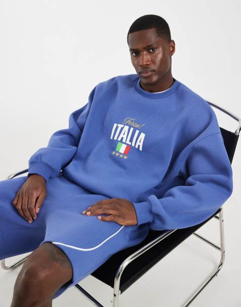 ASOS DESIGN - Sweat ras de cou ultra-oversize d'ensemble à motif Italia - Bleu - view 1