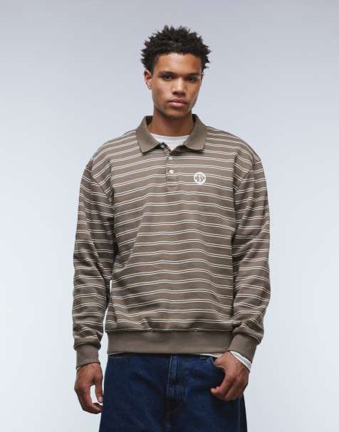 ASOS DESIGN - Sweat rayé à col polo - Gris - view 1