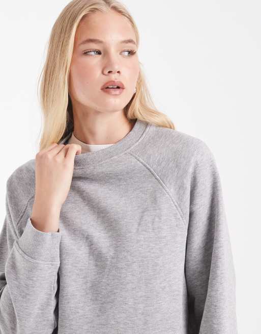 ASOS DESIGN sweat regular raglan en molleton gratté gris chiné, 3 de 4