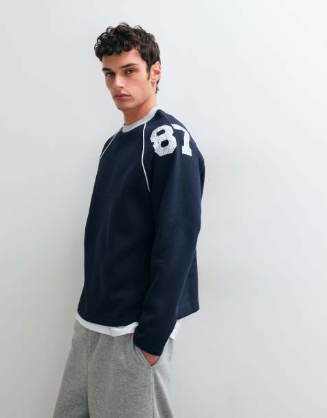ASOS DESIGN sweat relaxed à manches raglan avec passepoil et imprimé pigmentaire en polycoton marine - view 1