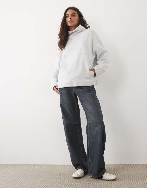 ASOS DESIGN sweat-shirt à col asymétrique zippé en gris chiné, 2 de 4