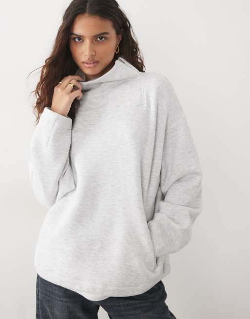ASOS DESIGN sweat-shirt à col asymétrique zippé en gris chiné, 3 de 4